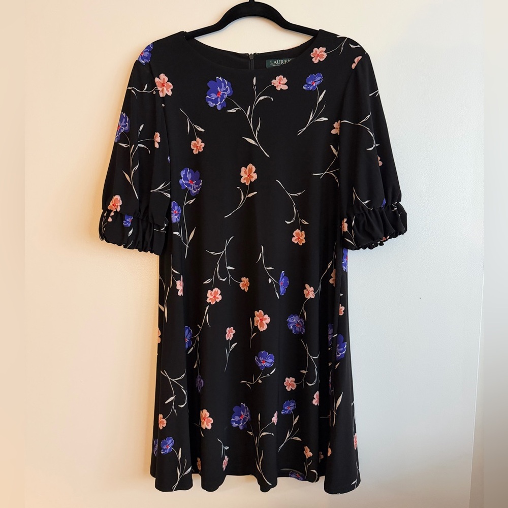 Ralph Lauren Black Mini Dress with Blue and Pink Floral Print